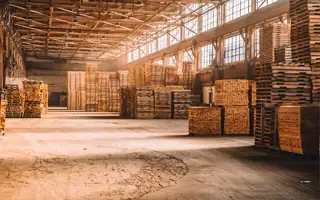 pallets stacked in a warehouse